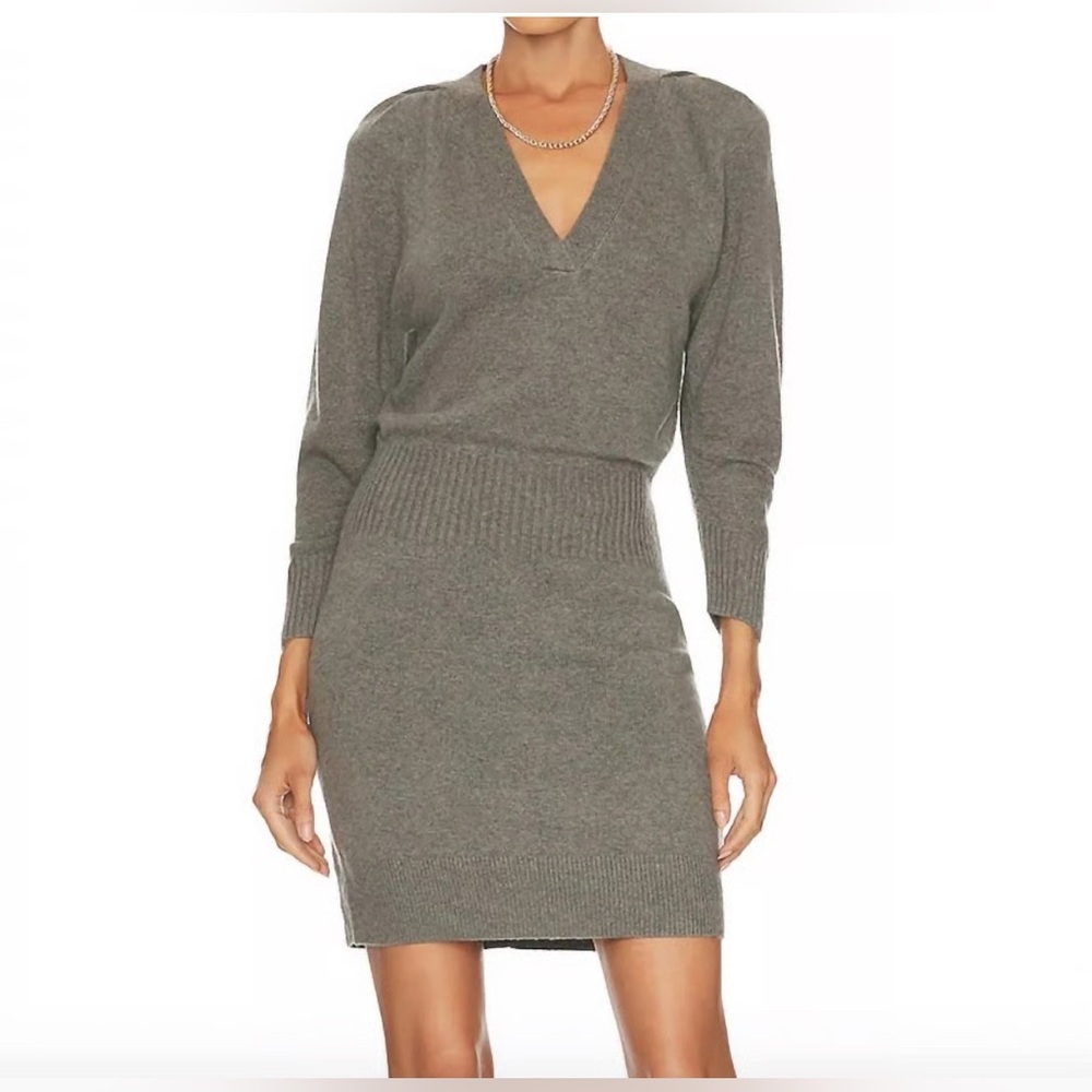 Brochu Walker Idris Heathered Charcoal Sweater Dress ribbed waist puff sleeve